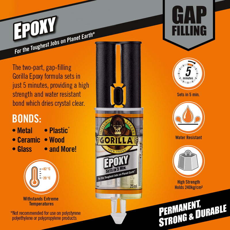 Gorilla Epoxy Glue 25ml Resealable Syringe