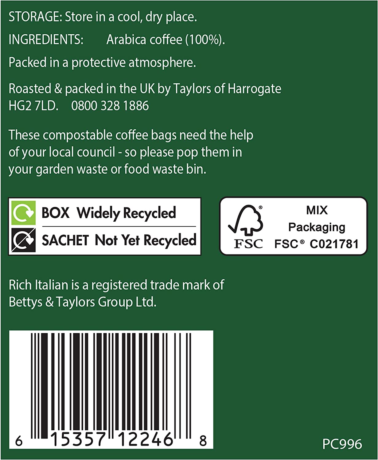 Taylors of Harrogate Rich Italian Coffee Bags Pack 30s