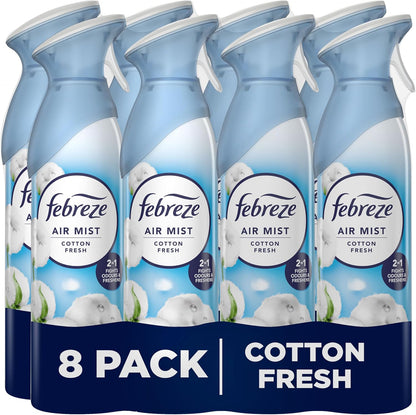 Febreze Air Freshener for Room Spray & Bathroom, Cotton Fresh, 185ML x 8 Packs, Air Fresheners for Home.