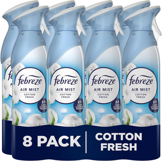 Febreze Air Freshener for Room Spray & Bathroom, Cotton Fresh, 185ML x 8 Packs, Air Fresheners for Home.