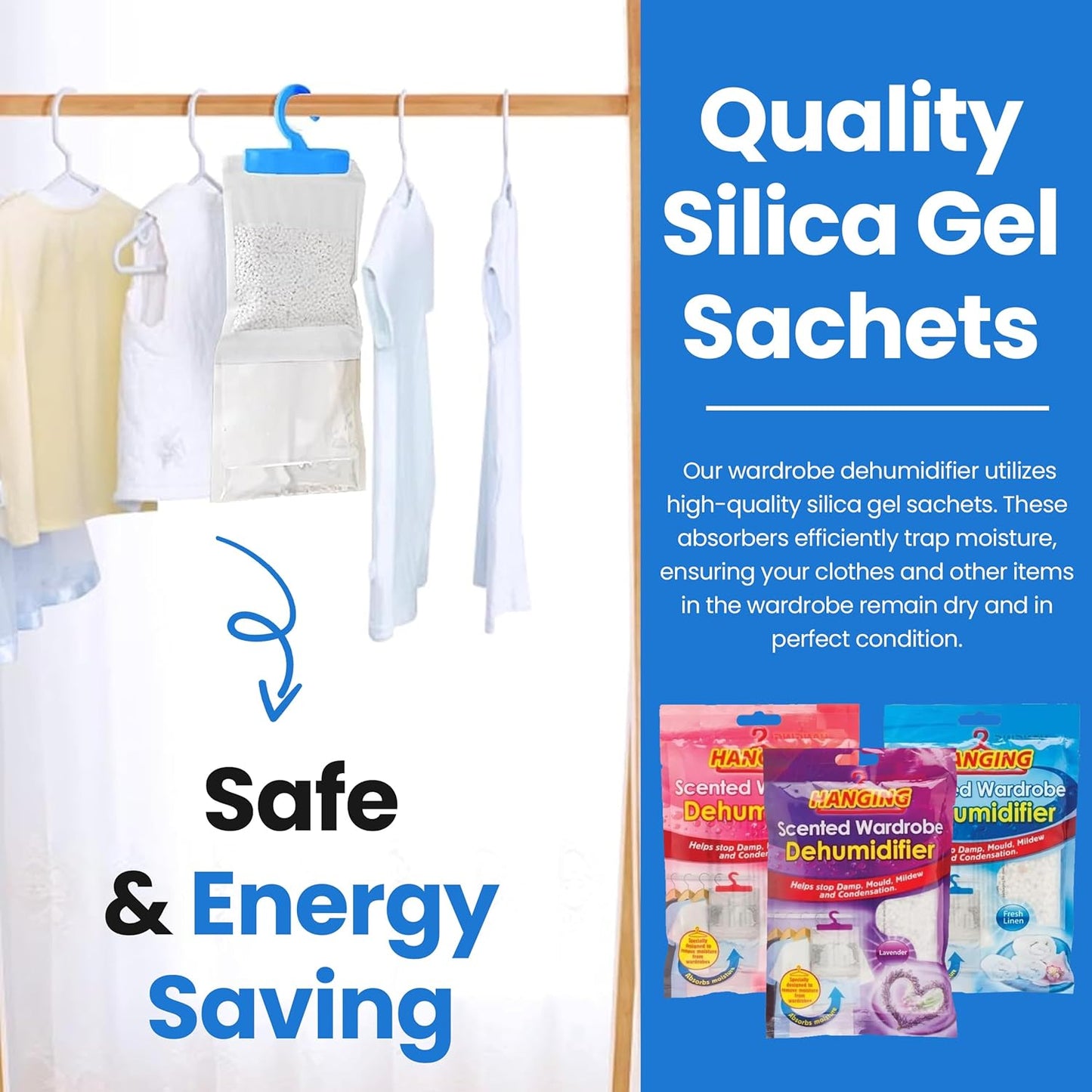 Scented Hanging Wardrobe Dehumidifier Bags Moisture Traps x 3