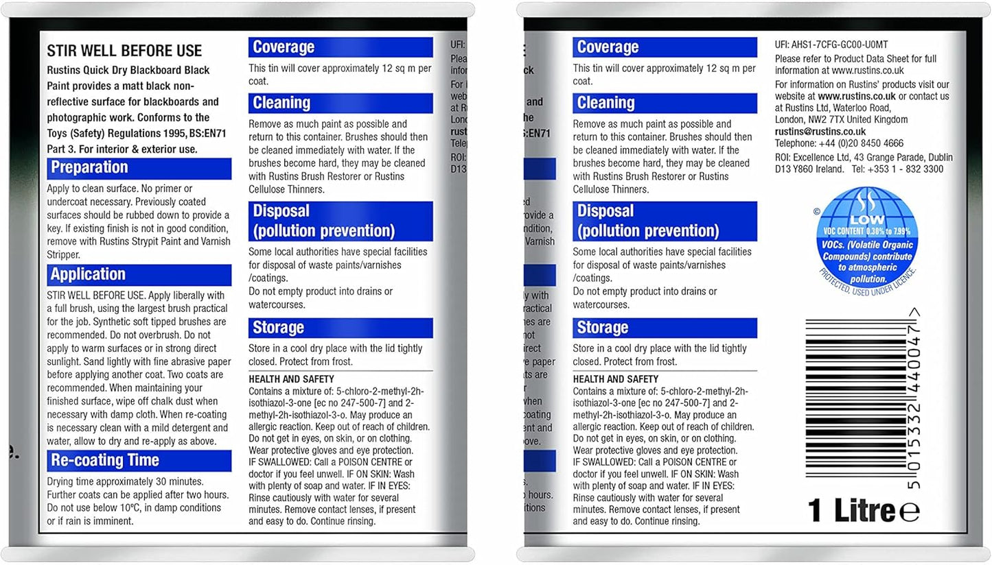 Rustins Blackboard Black Paint 1L