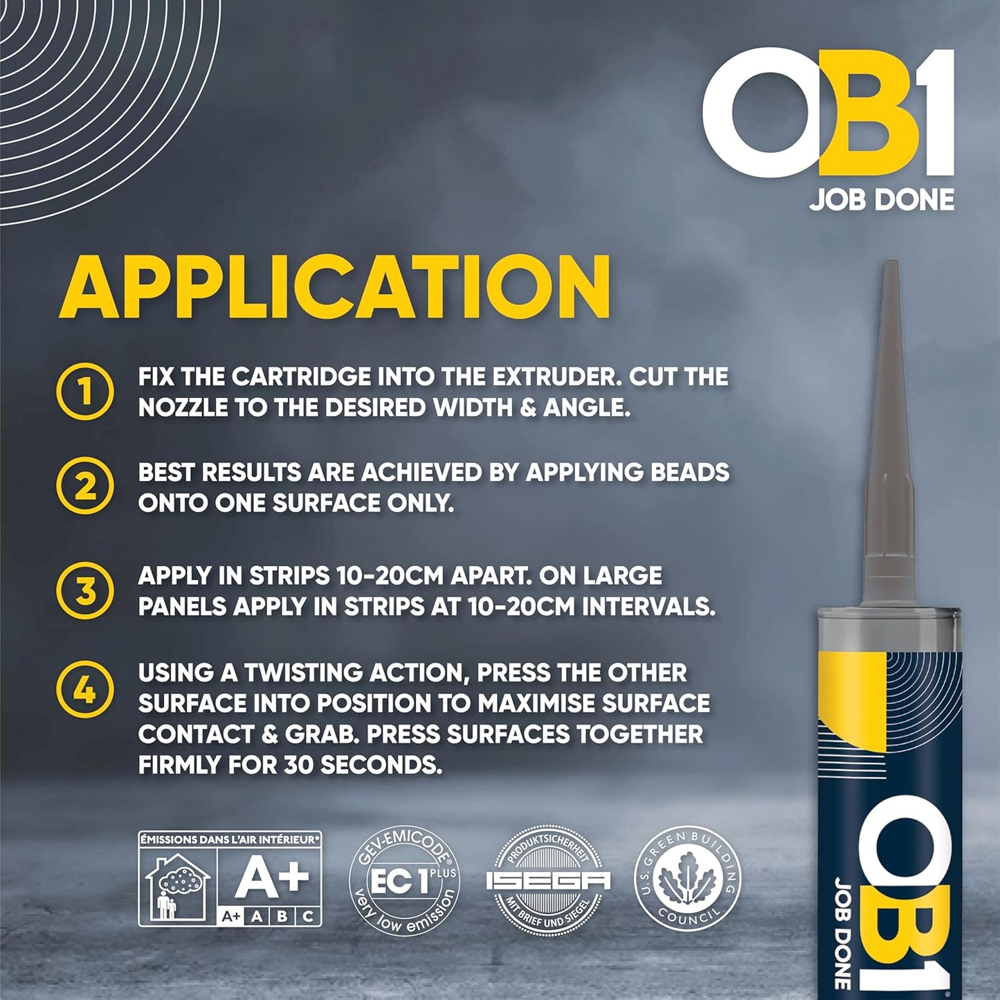 Ob1 Grey Multi-Surface Construction Sealant & Adhesive 290Ml