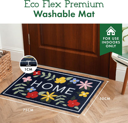 Floral HOME Navy 50 x 75cm | Made from Recycled Materials | Anti-slip Door Mat