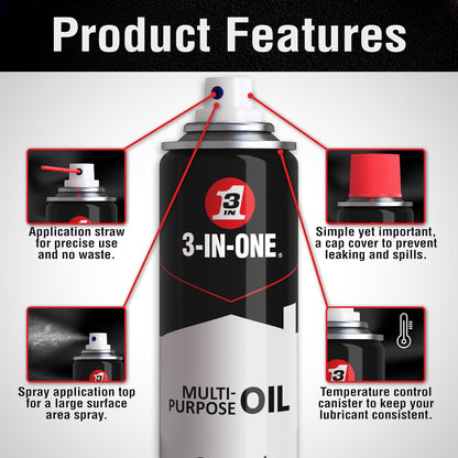 3-IN-ONE Multi-Purpose Oil Spray, Lubricates & Cleans Moving Parts - 200ml