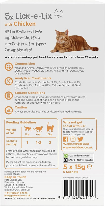 Webbox Lick-e-Lix Chicken 5 x 15g Sachets {10 Boxes}