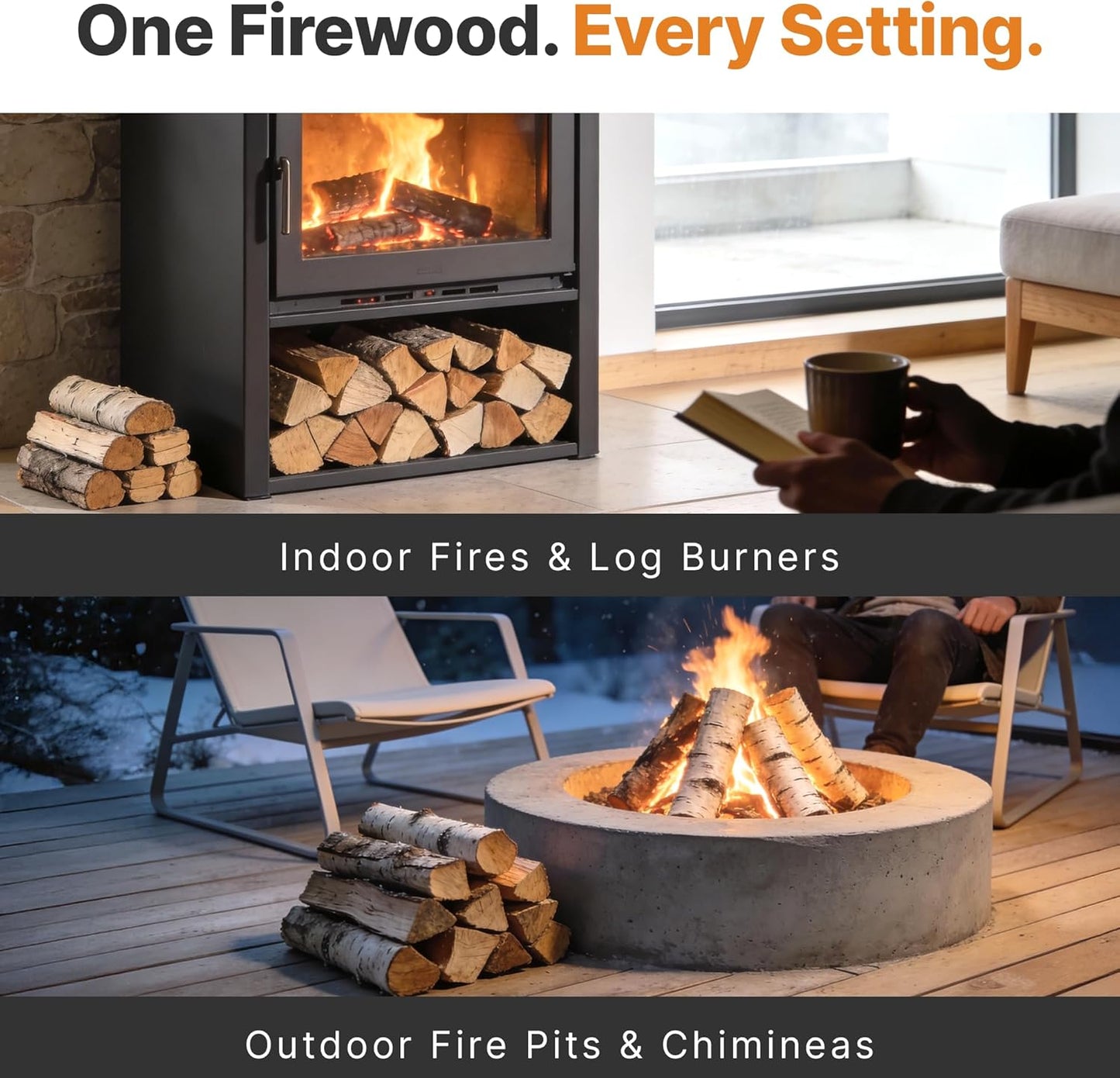 Firewood | Hardwood Kiln Fire Wood | Heat Logs for fire pit and stoves | 40L Bag