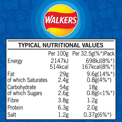 Walkers Cheese and Onion Crisps 32.5g (Pack of 32)