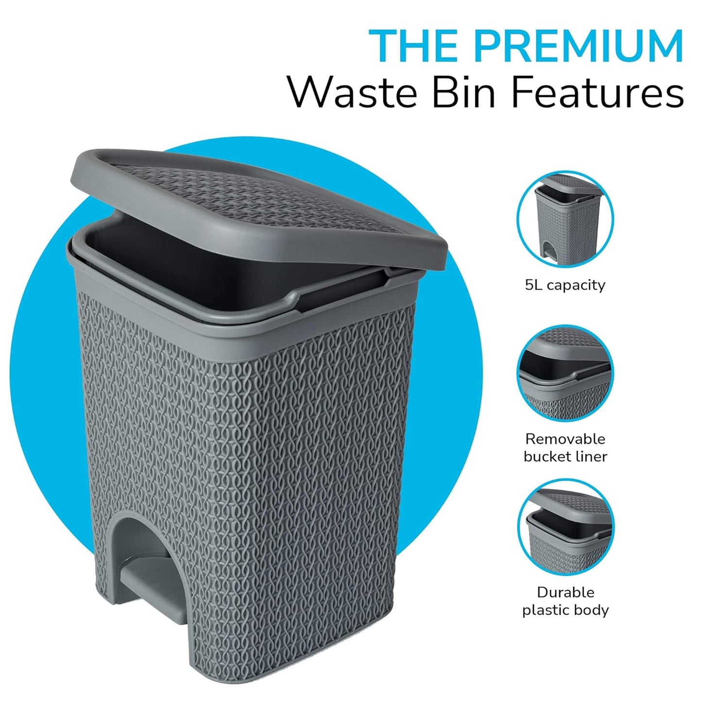 Fixtures Lace Design 5L Pedal Bin Grey