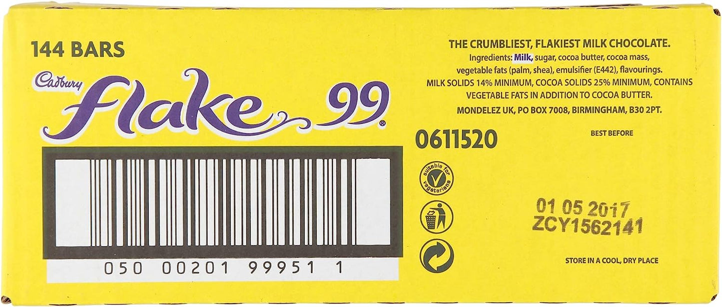 Cadbury Flake 99 Multipack Box, 144 Individual Chocolate Bars 1.4kg