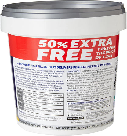 Ronseal Multi-Purpose Smooth Finish Wall Filler | White | 1.8kg