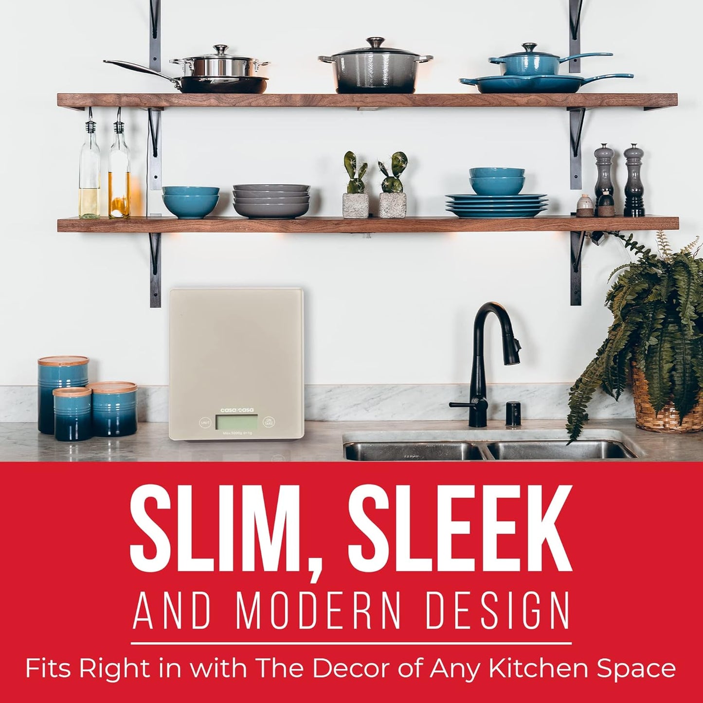 Casa & Casa Digital Kitchen Scales | Precise Graduation to 1g | Stone Grey.