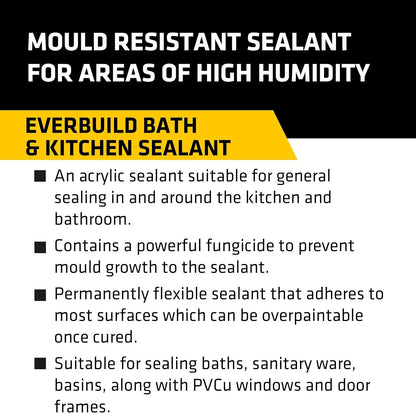 Everbuild Bath And Kitchen Acrylic Sealant | Anti Mould Formulation | White | 3 x 200ml Bundle