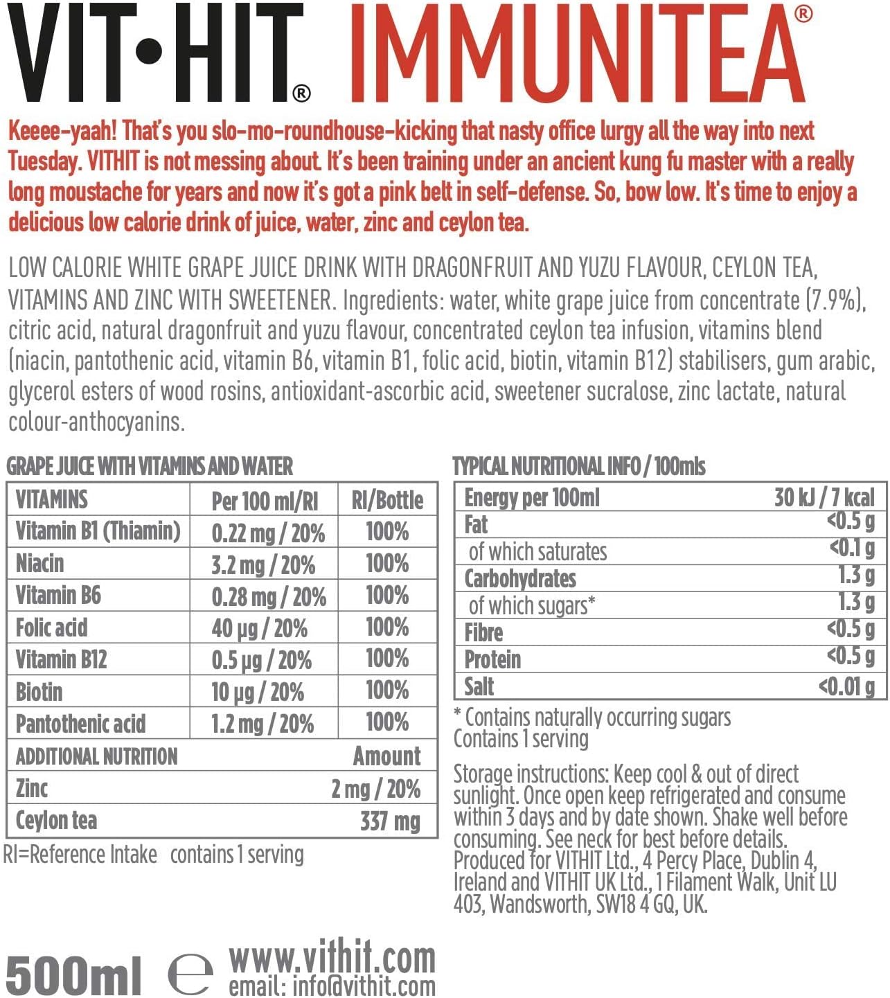 VIT HIT Immunitea, Dragonfruit & Yuzo 12 x 500ml