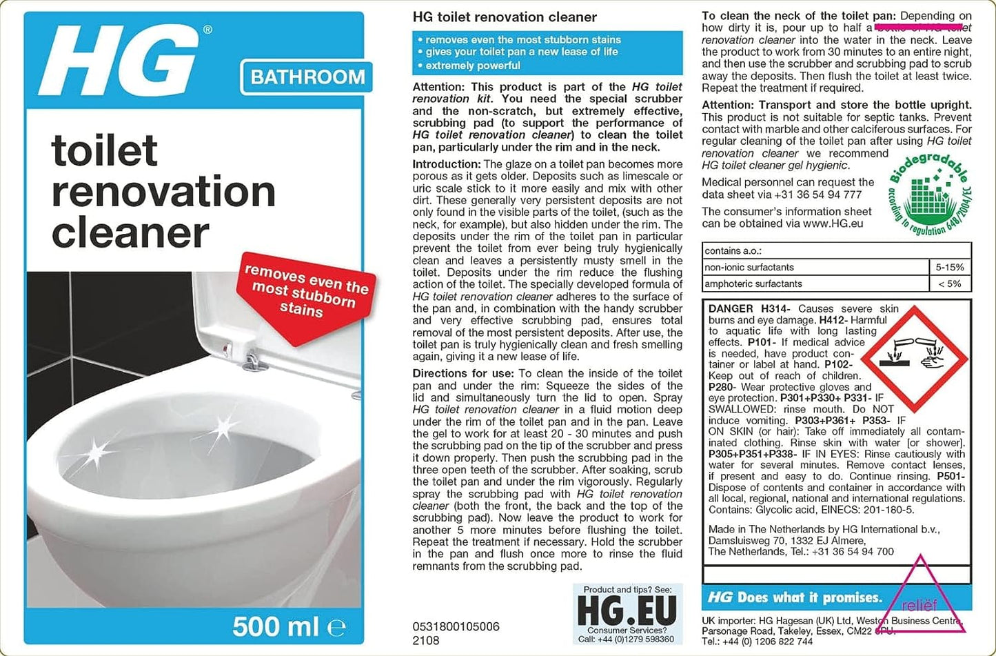 HG Toilet Renovation Cleaning Kit | Cleans, Descales & Renovates Toilet Bowl | 500ml