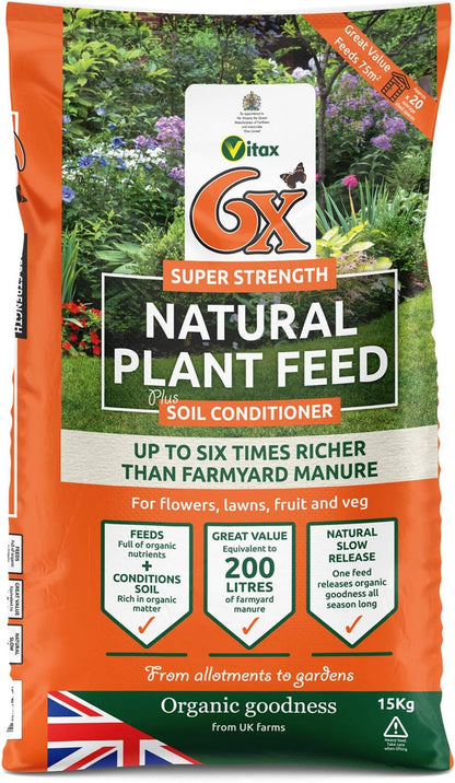 Vitax 6X Natural Fibrous Fertiliser 15Kg Bag