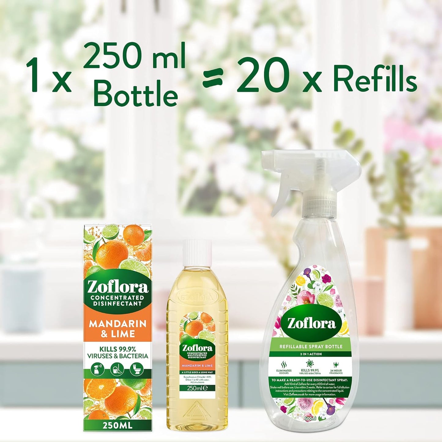 Zoflora Mandarin & Lime Concentrated Multipurpose Disinfectant Liquid | 1 x 250ml