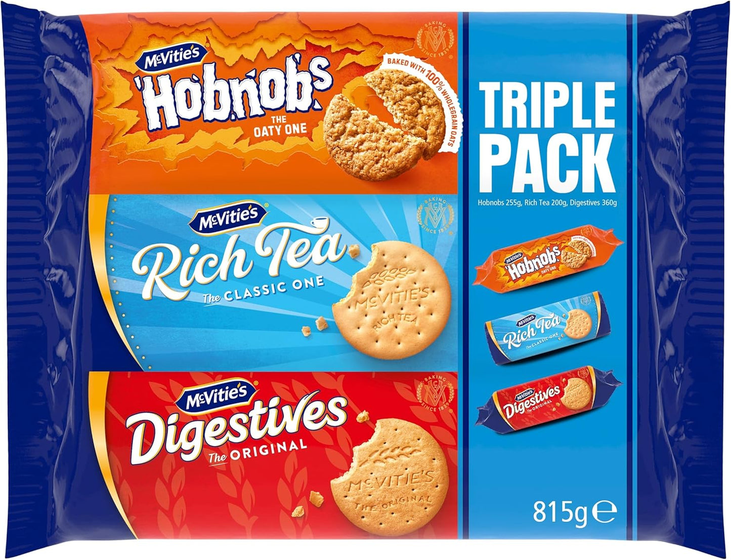 McVitie's Selection Triple Pack | Original Digestives, Rich Tea & HobNobs Biscuits | 815 g