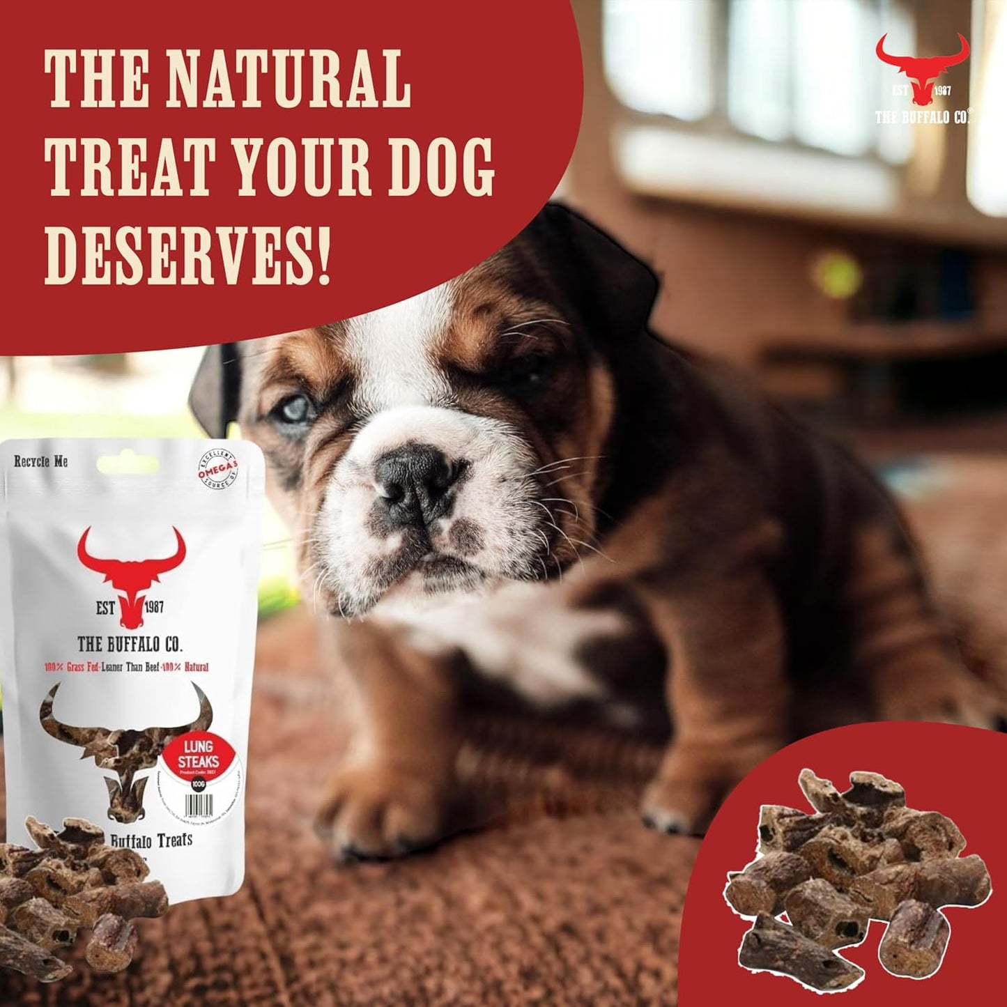 The Buffalo Co. Buffalo Lung Steaks for Dogs | 100% Natural | Dog treats |  1 x 100g