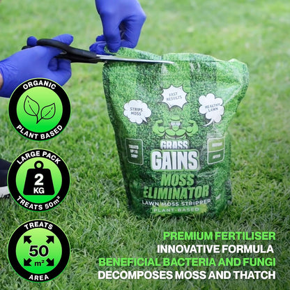 Grass Gains Fast Moss Eliminator | Eco-Friendly Lawn Moss Control 2kg | 2 Pack | 2 x 2kg
