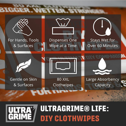 UltraGrime DIY Wipes XXL Heavy Duty 80 Thick Wipes
