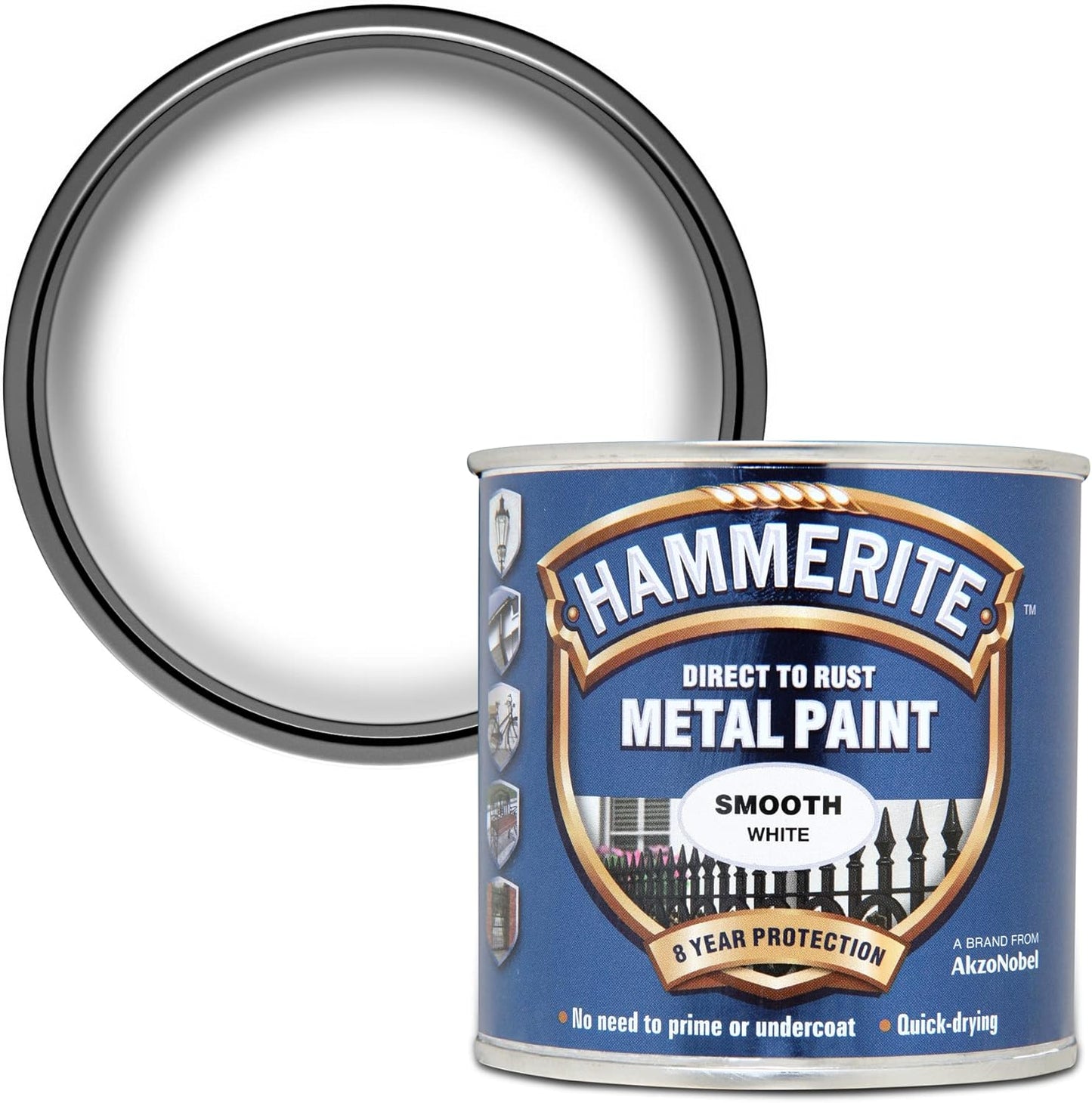 Hammerite 5084857 Direct To Rust Metal Paint - Smooth White Finish 250Ml