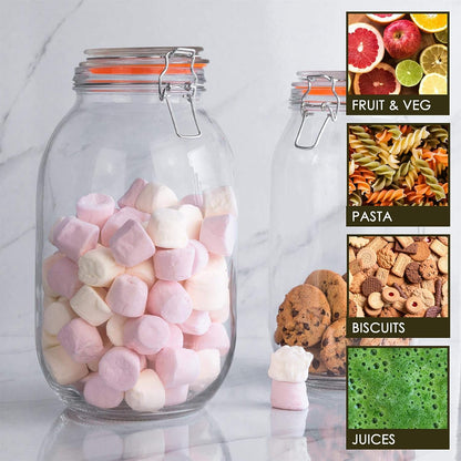 Kilner LARGE Branded 3 Litre Square Glass Clip Top Preservation Storage Jar (0025.494)