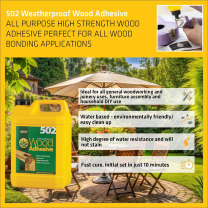 Everbuild 502 All Purpose Weatherproof Wood Adhesive | 1 x 5 Litre