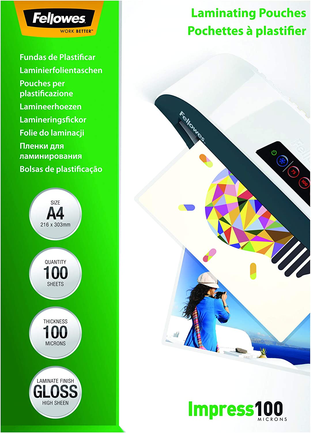 Fellowes A4 Glossy Laminating Pouch 100 Micron (Pack of 100) 5351111