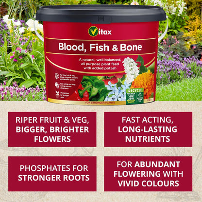 Vitax Blood Fish & Bone Fertiliser| AllYear Around Continuous Nutrition | 10kg Resealable Tub
