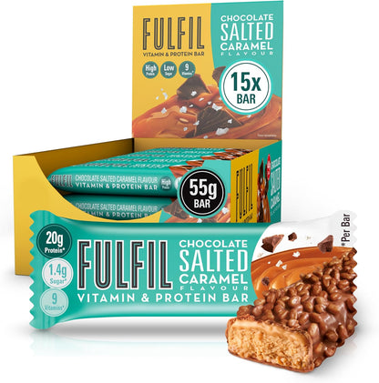 Fulfil Chocolate Salted Caramel Protein Bar Snack | Low Sugar | 15 x 55g Bars