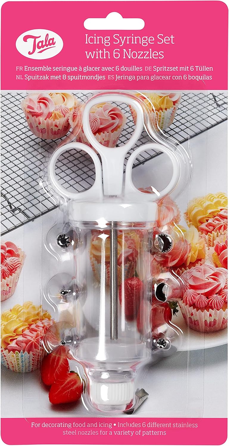 Tala Icing Syringe Set With 6 Nozzles,White,Icing Syringe With 6 Nozzles