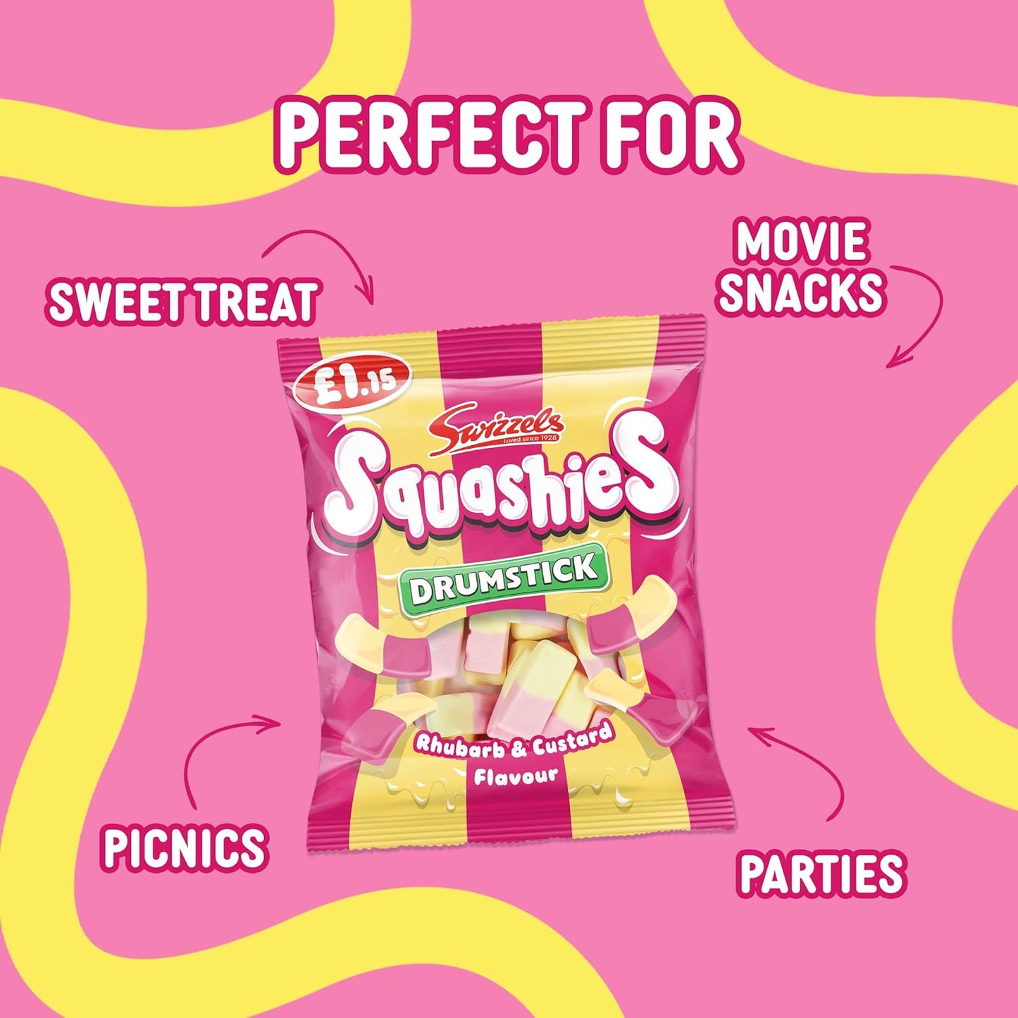 Swizzels Drumstick Squashies Rhubarb & Custard 140g