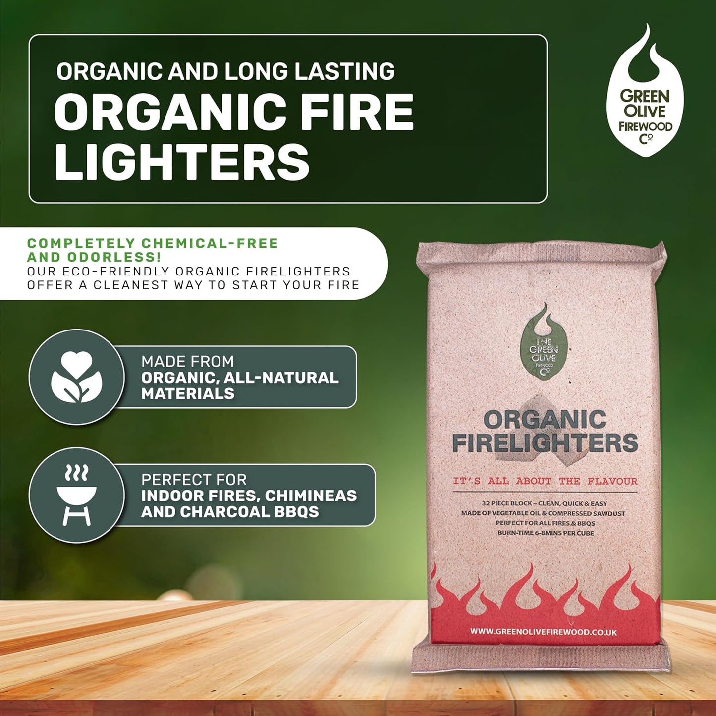Olive Organic Firelighters 32Pk
