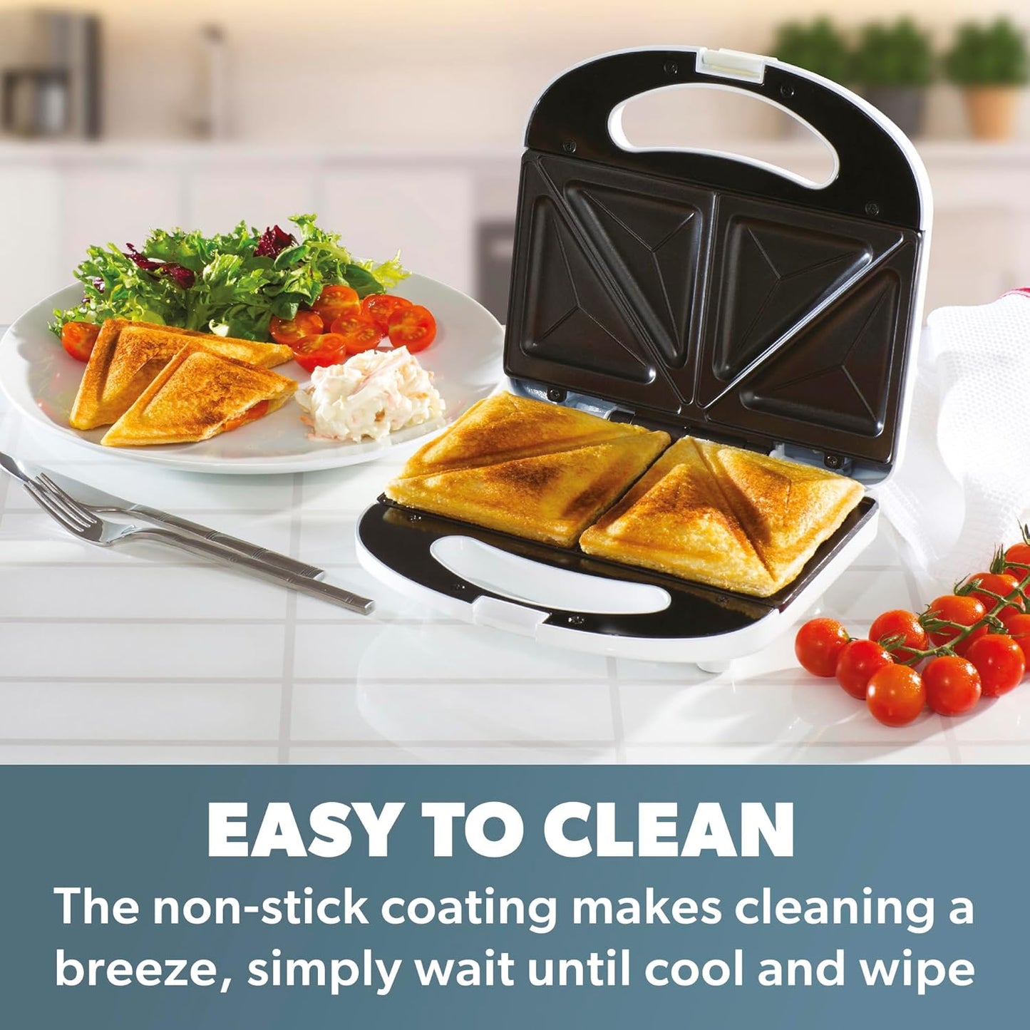 Daewoo Essentials 2 Slice Sandwich Toaster | Deep Fill | Easy Clean | White