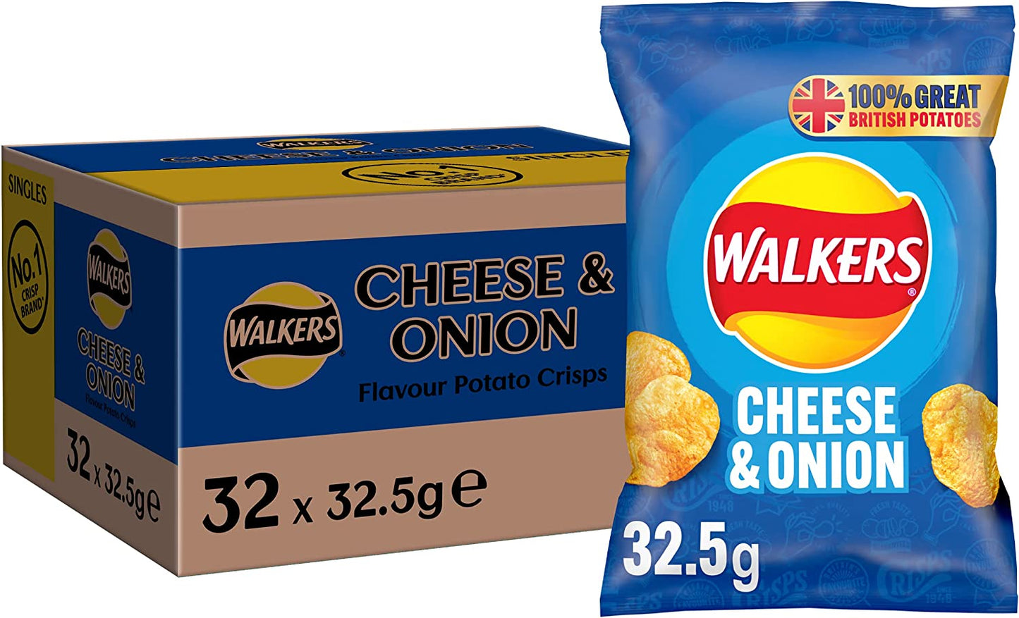 Walkers Cheese and Onion Crisps 32.5g (Pack of 32)