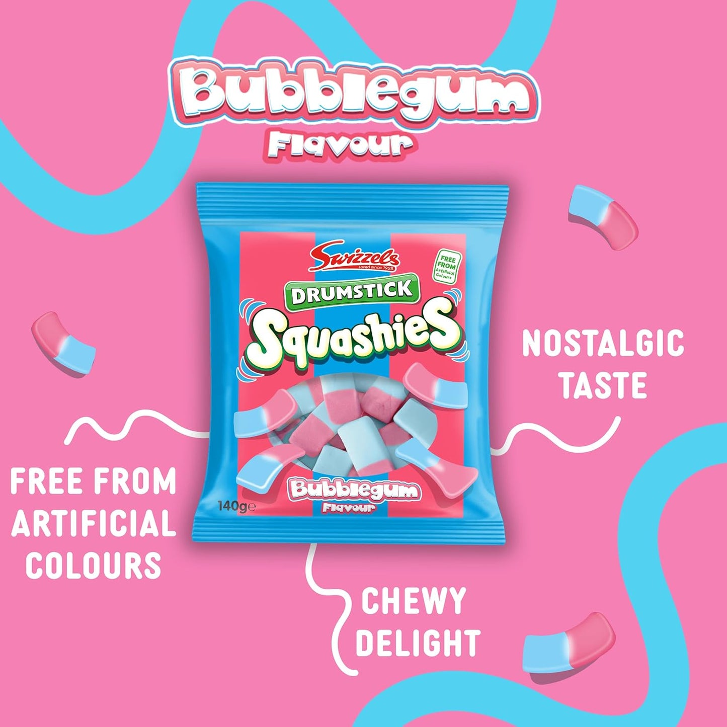 Swizzels Drumstick Squashies Bubblegum 140g| 6 Packet Bundle