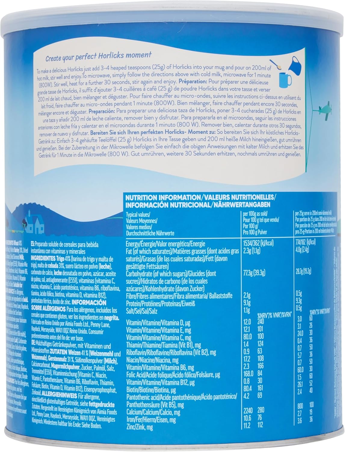 Horlicks Original Malt Drink 4kg | Traditional Malted Hot Drink | Suitable for Vegetarians | 2 x 2kg Tubs