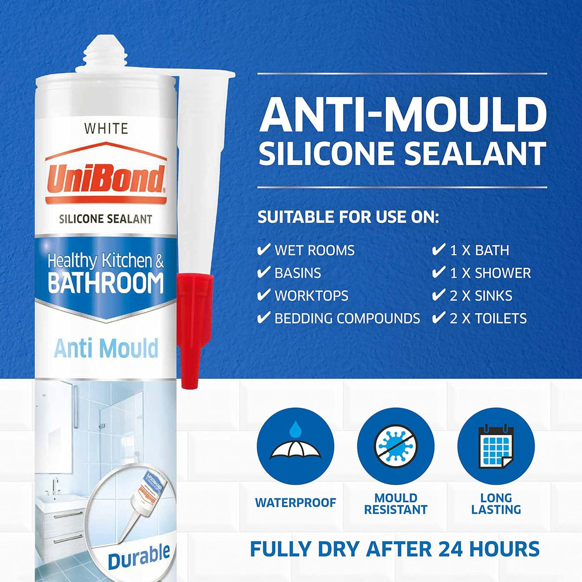 Unibond Anti-Mould Bathroom & Kitchen Sealant Translucent 274g