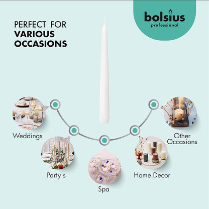 Bolsius Tapered Candles 10 Inch White 7 Hour Burn (Pack of 100)