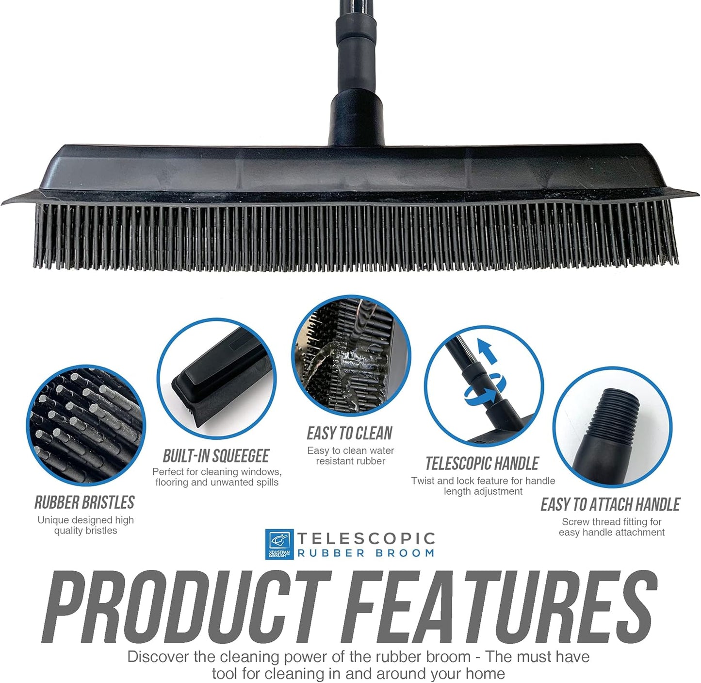 Rubber Broom Indoor With Telescopic Metal Handle