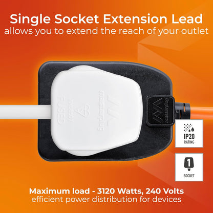 Masterplug Garden/Outdoor Extention Lead | 10 Metre | 1 Gang | Black