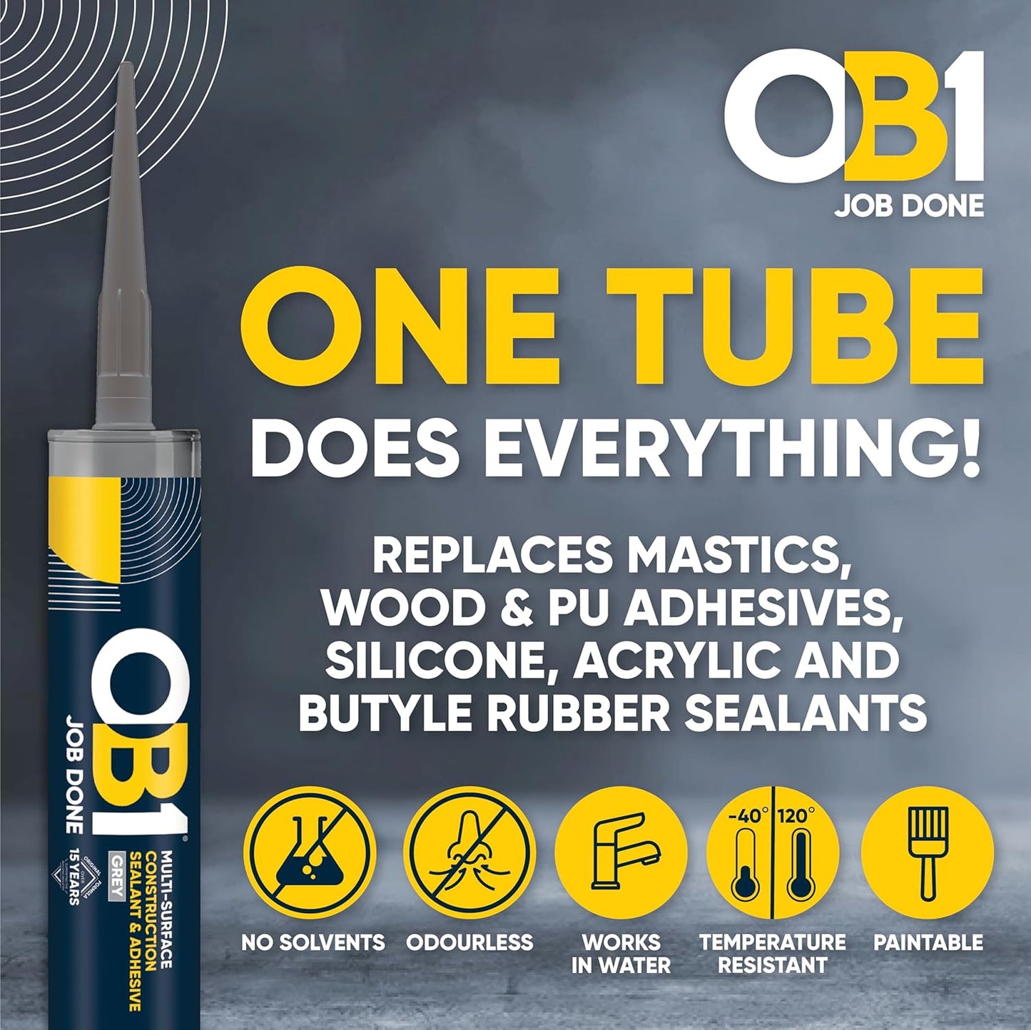 Ob1 Grey Multi-Surface Construction Sealant & Adhesive 290Ml