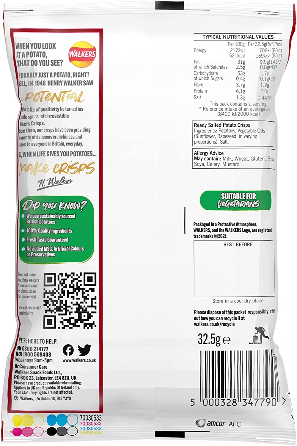 Walkers Ready Salted Crisps Pack 32's