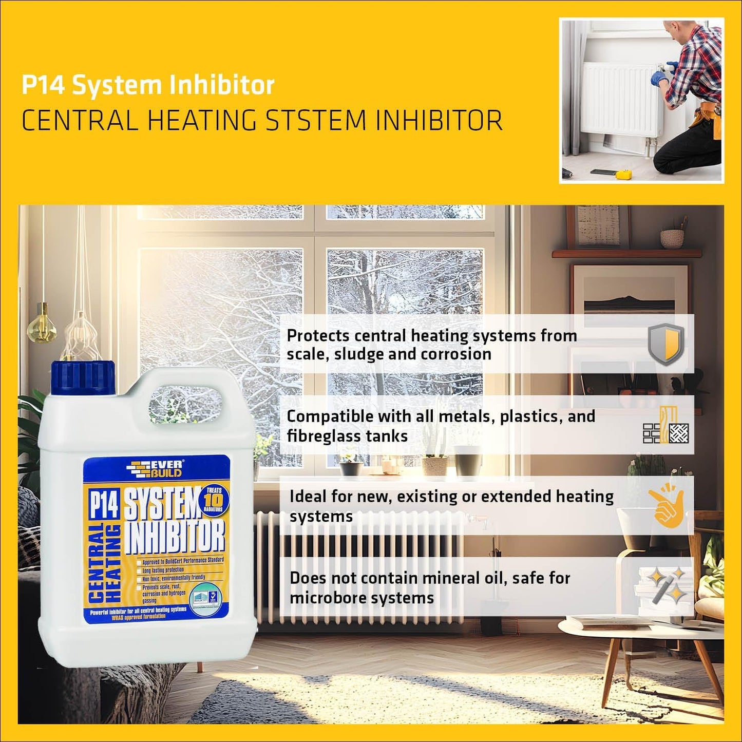 Everbuild P14 Central Heating System Inhibitor, 1 Litre