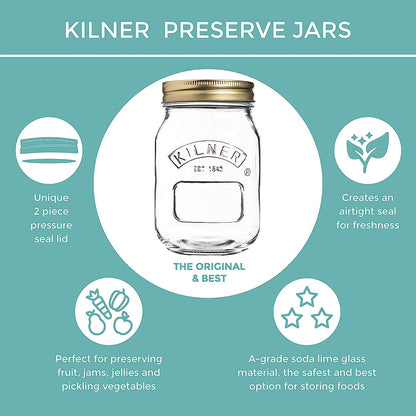 Kilner Wide Mouth Screw Top Lid Preserving Glass Jar 0.5 Litre Transparent