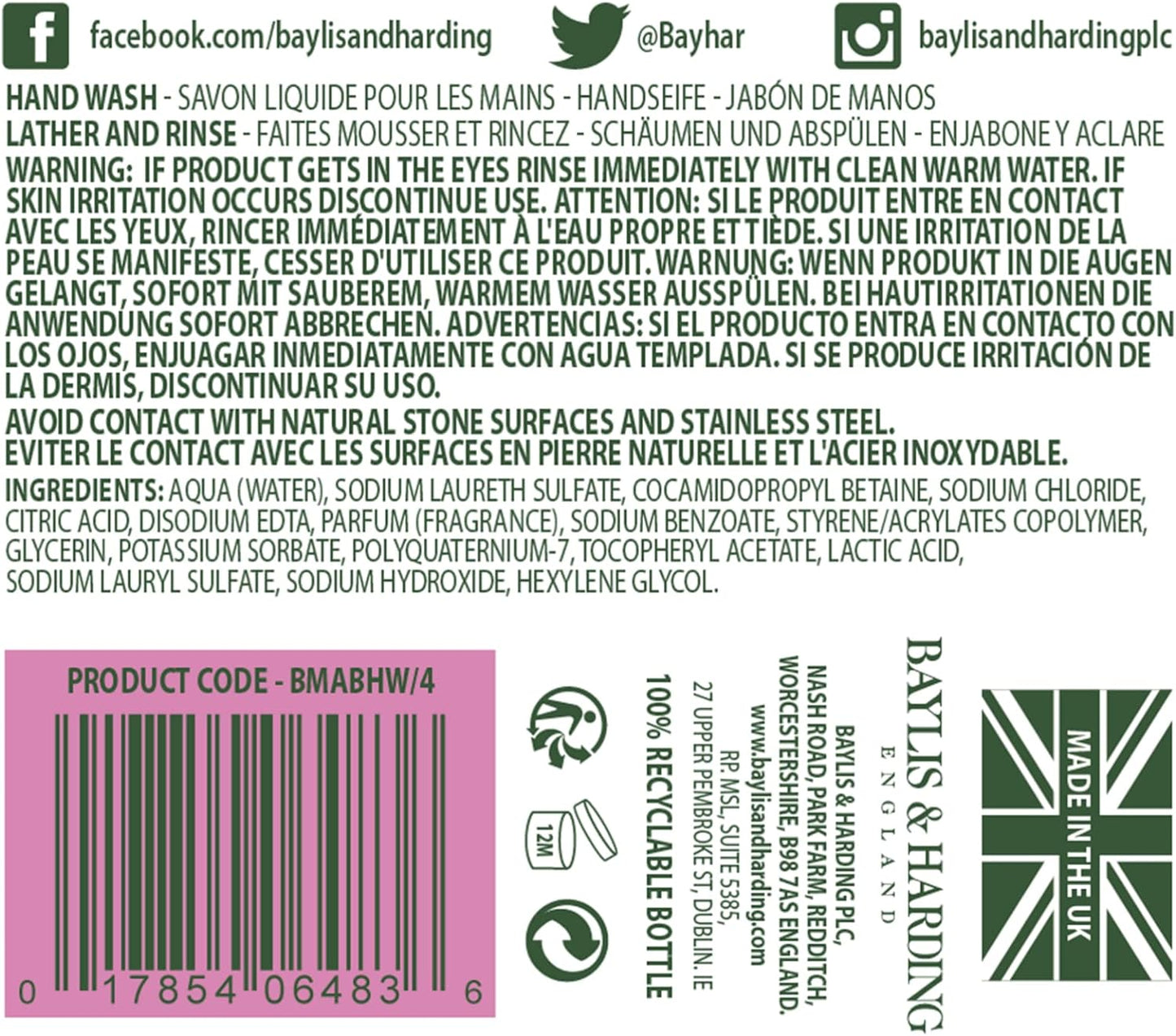 Baylis & Harding Jasmine & Apple Blossom Anti Bacterial Hand Wash 500ml