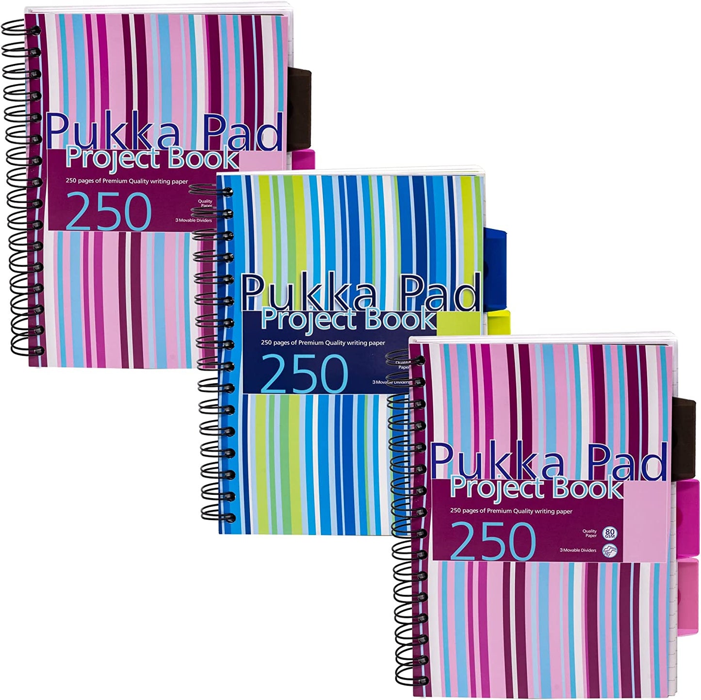 Pukka Pad Stripes Polypropylene Project Book 250 Pages A5 Blue/Pink (Pack of 3) PROBA5