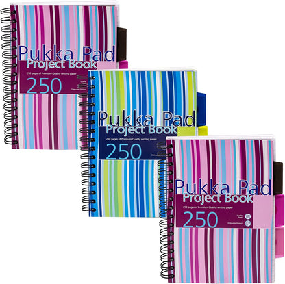 Pukka Pad Stripes Polypropylene Project Book 250 Pages A5 Blue/Pink (Pack of 3) PROBA5