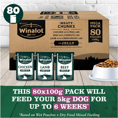 Winalot Perfect Portions Wet Dog Food Meaty Chunks in Jelly 80 x 100g